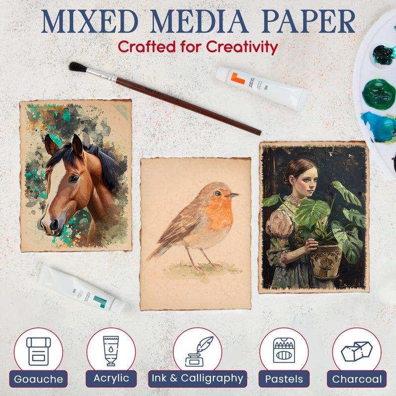Wanderings Handmade Antique Deckle Edge Blank Cards - 4"x6" Package of 50 - Mixed Media Cards for Announcements Invitations Crafts - Thick Deckled Edge Paper 150 GSM Recycled Paper - Image 4